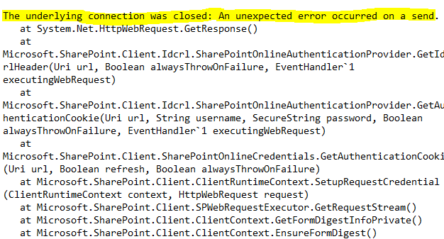 C sharp net error The underlying connection was closed